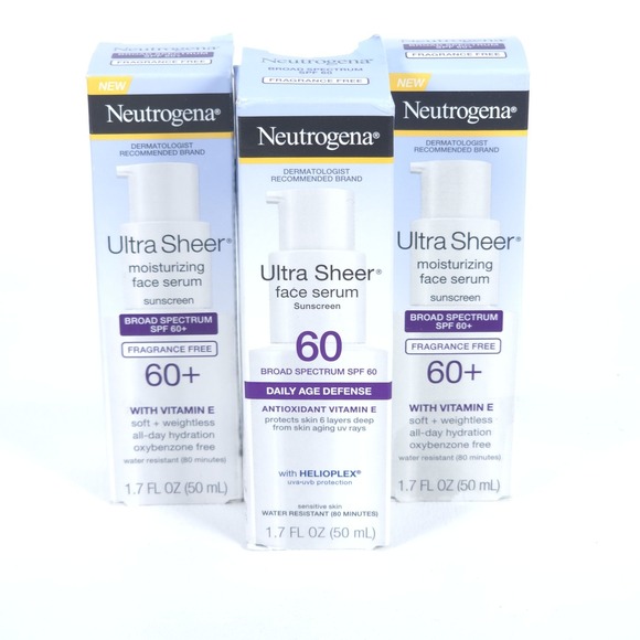 3pk Neutrogena Moisturizing Face Serum SPF 60+ 1.7 oz Exp 08/26+ Shelf Pull NEW - Picture 1 of 7